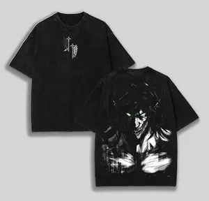 "Green eyes" Eren Yeager Titan Form T-Shirt – Washed Attack On Titan Anime Tee, Oversized Streetwear, Premium Graphic Print, Heavyweight Cotton, Unisex Casual Outfit for AOT Fans Menswear Top