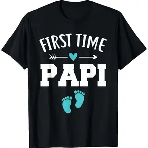 Mens First Time Papi Soon To Be Papi Father's Day T-Shirt Pure Cotton Graphic Tees Menswear Top: Gifts for Men & Women