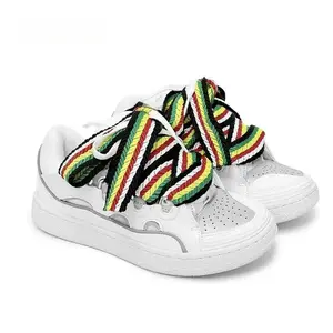 Glow-in-the-Dark Woven Lace Skate Shoes, Black White Colorblock Thick-Sole Dad Sneakers