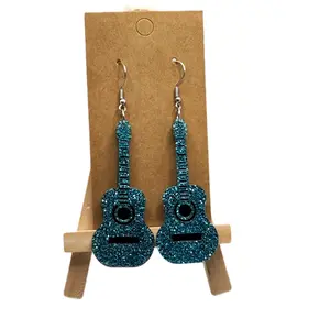Women's Fun Glittery Guitar Earrings - Perfect for Any Occasion Hook Earrings with Unique Design and Sparkle Finish