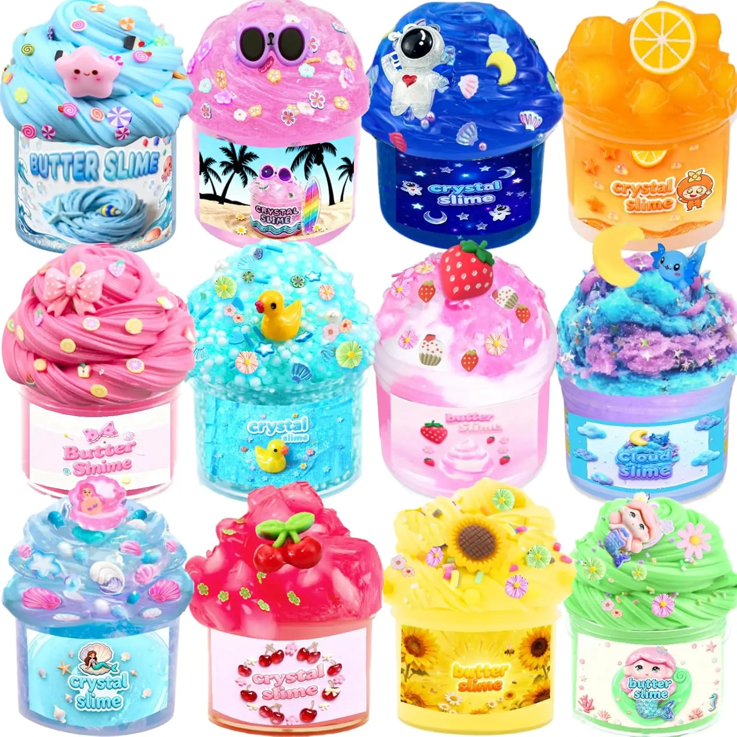 Summer Spring Gift 12 Pack Slime kit,DIY Butter Slime & Crystal Slime Set, Stress Relief Toys,Craft Toy, for Girls and Boys Party Favors,Easter Basket Fillings and Birthday Gift