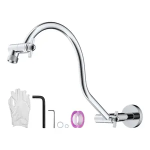 Hibbent All Metal Upgraded 18'' Shower Head Extension Arm with Flange, Solid Brass Flexible Height & Angle Adjustable Shower Arm Extender with Lock Joint, Universal Connection, Chrome