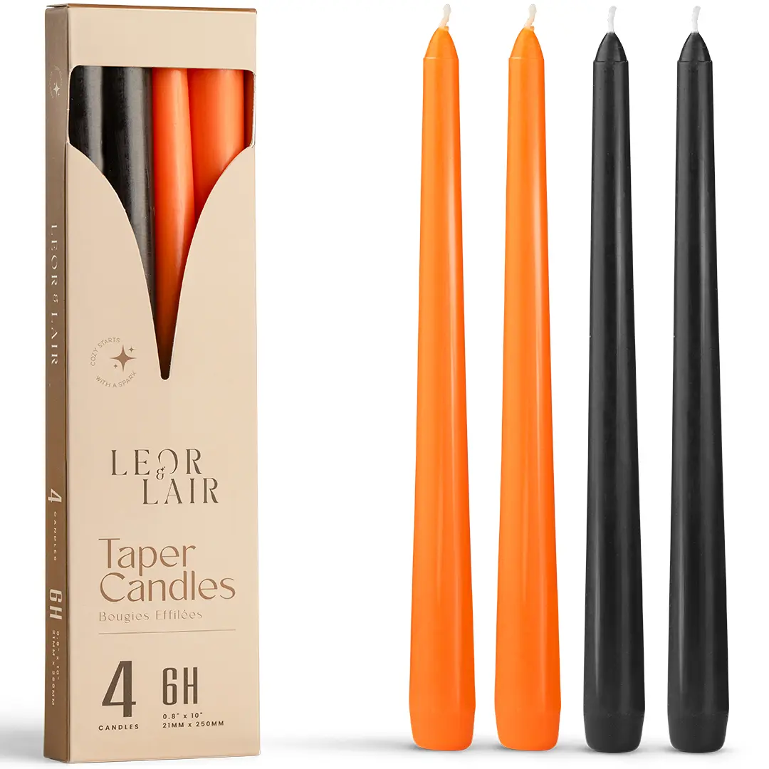 Leor & Lair 10" Halloween Taper Candles - Orange & Black Candlesticks for Spooky Decoration -  Long-Burning Gothic Unscented for Halloween Decorations