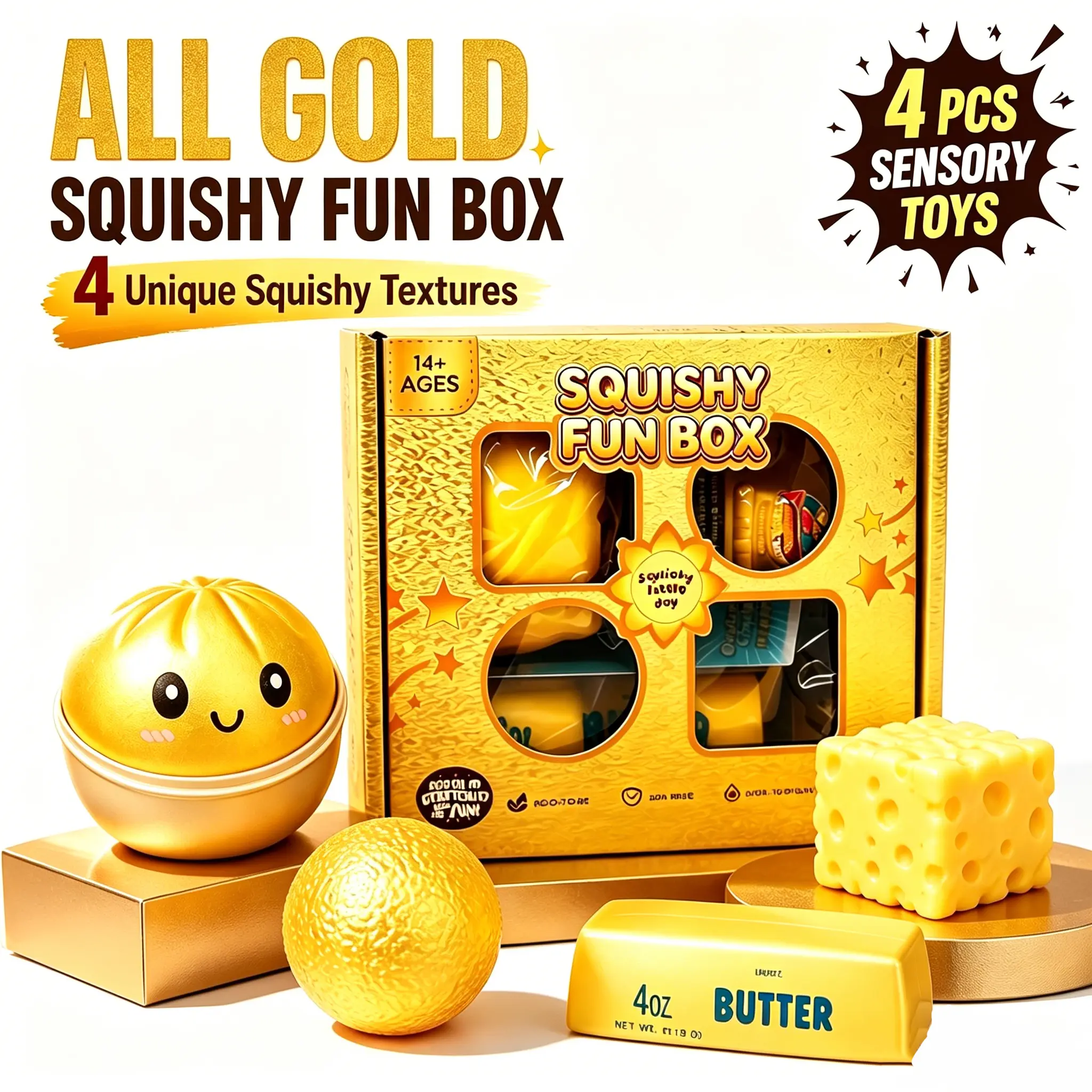 4-Pack Soft Squishy Fun Box Toys, Mixed Slow & Fast Rebound Silicone Toys, Assorted Styles, Perfect Gifts for Kids' Day, Father's Day, Teacher's Day, Birthdays & Parties summerwins