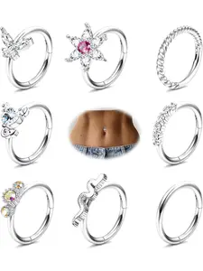8Pcs 14G Belly Button Rings Hoop for Women Stainless Steel Belly Rings Hinged Seamless Clicker Navel Belly Rings Hoop CZ Butterfly Snake Belly Piercing Jewelry Gold Silver 10/12mm