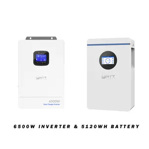 WattCycle 48V 100Ah 5.12kWh Wall-Mounted LiFePO4 Battery with Bluetooth & Smart Monitoring, Deep Cycle Home Backup Battery for Solar System + WattCycle 6500W 48V All-in-One Solar Inverter Charger with 9000W Dual MPPT, Home Energy Storage System