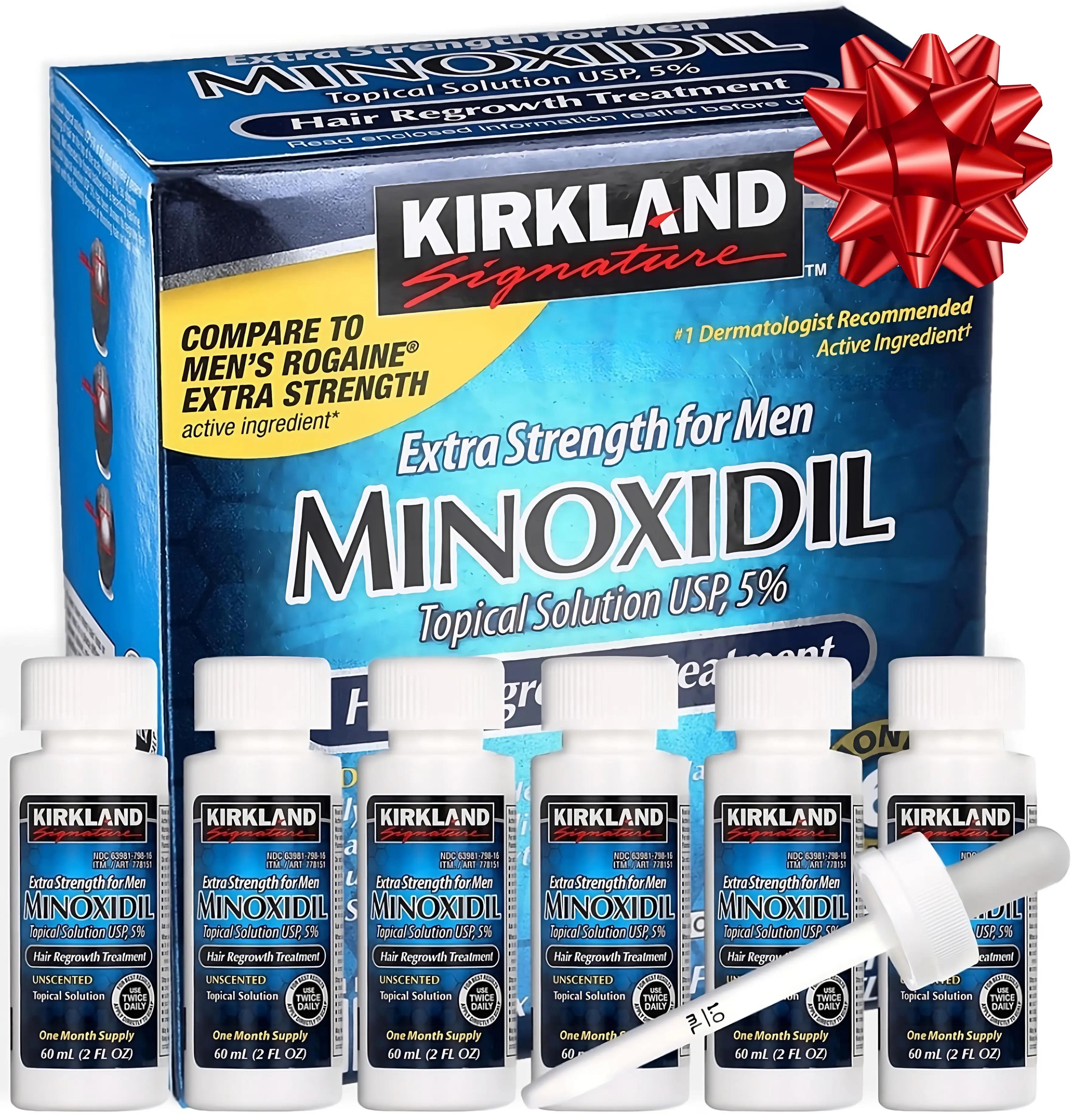 Kirkland Signature Minoxidil Liquid Extra Strength Hair Loss Regrowth Treatment for Men, 5% Topical Solution for Hair Growth