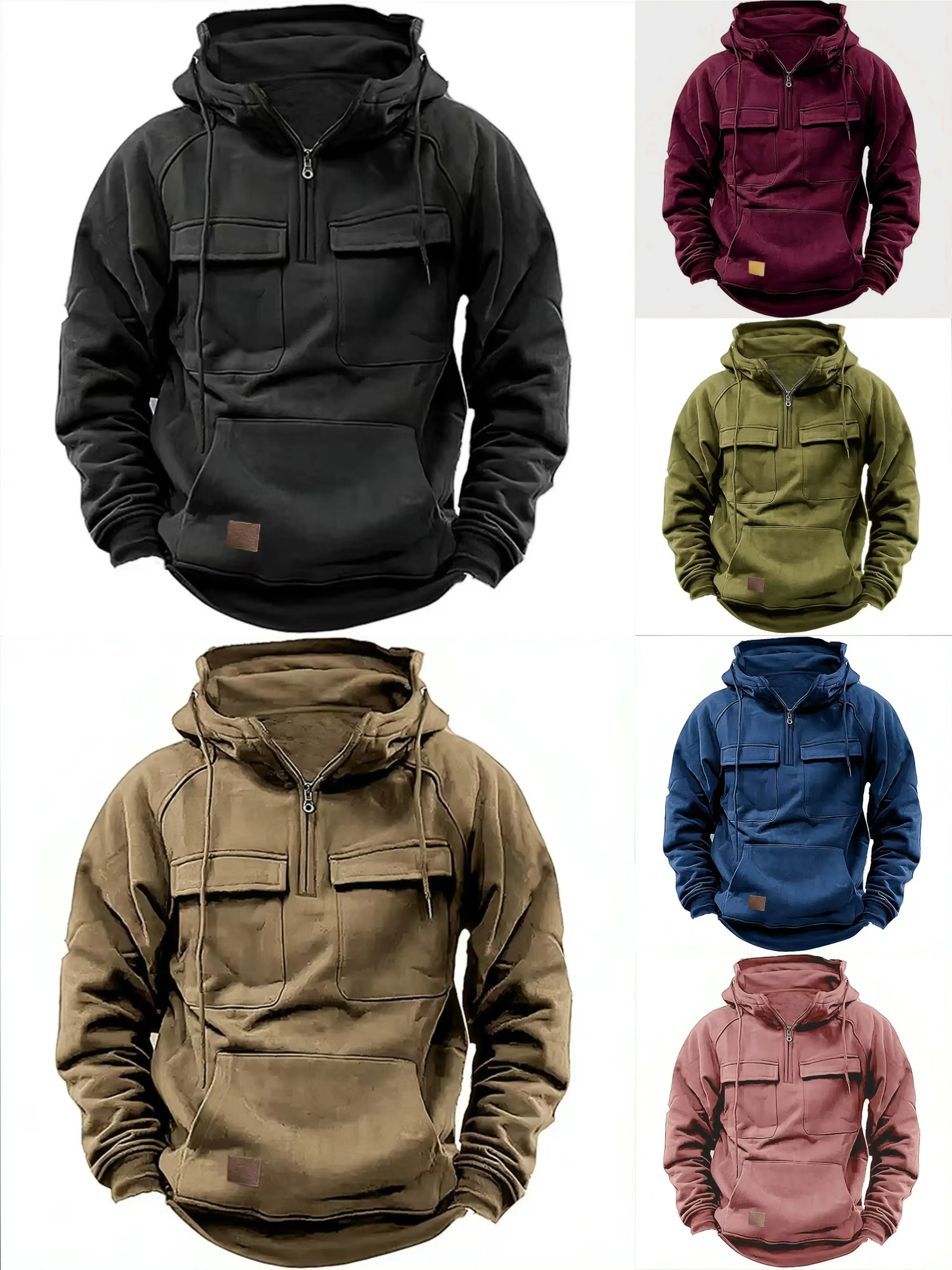 Hooded sweatshirt,Men's Tactical Multi-Pocket Hoodie Outdoor Utility Sweatshirt Heavy Duty Fabric with Multiple Zipper Pockets for Hiking Camping