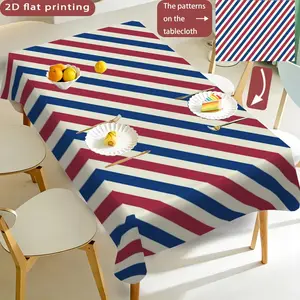 Blue Striped Tablecloth, Polyester, Washable, Kitchen Dining Outdoor Picnic Garden Party Decor