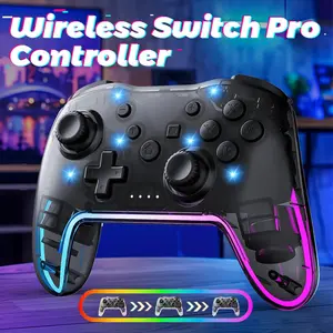 Wireless Game Controller for Switch Lite Oled PC Android iOS, Rechargeable Gaming Joystick with 7 Color RGB Lights and 3D Analog Stick, Multiplatform Game Controller