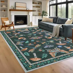 GARVEE Mushroom 9x12 Rug with Non-Slip Rubber Back, Soft Low-Pile, Washable and Stain Resistant Large Carpet for Living Room, Bedroom, Office, Nursery, and Dining Room in Black