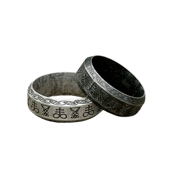 GTHIC Unisex Leviathan Cross Lucifer Sigil Stainless Steel Band Ring Fashion Accessories For Daily Wear