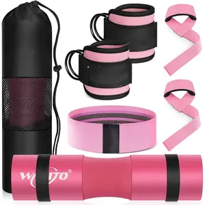 8 count Barbell Pad Set for  Thrust - Squat Pad,Gym Accessories for Women with Bar Bad,Bench Press, with Gym Ankle Straps,Resistance Bands for Working Out,Lifting Strap,Carry Bag