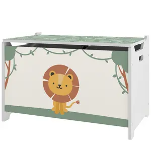 Green Toy Storage Box with Lid, Safety Hinges, Groove Handles - Indoor Furniture Organizer for Living Room, Playroom