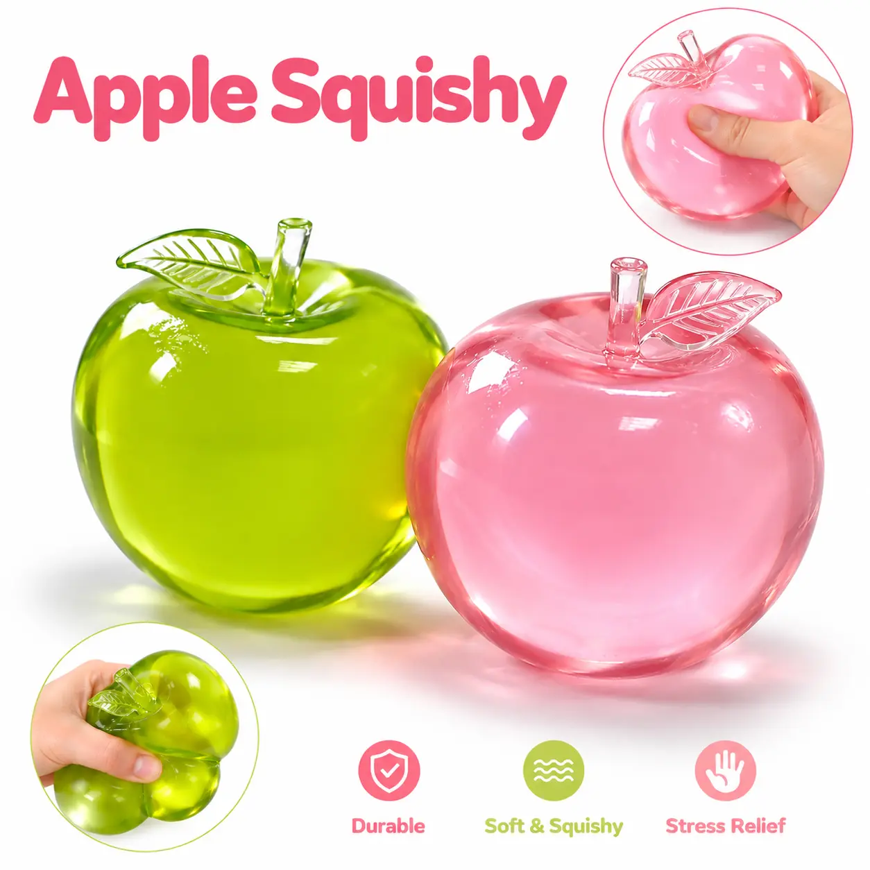 Apple Squishy Toy, Soft Jelly-Like Texture, Super Slow Rising Squeeze Fidget Toy, Stress Relief Sensory Toy, Cute Apple Stress Reliever for Adults, Relaxing Desk & Travel Toy