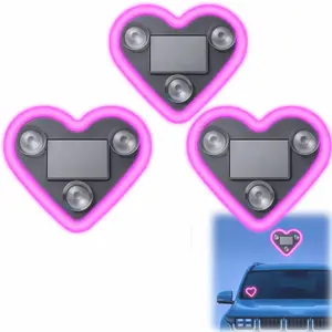 Solar Heart LED Neon Car Decor, Pink Ambient Light for Windshield, Waterproof IP65 Auto Interior Decoration with Adjustable Modes, Romantic Gift for Couples, 2 Pack