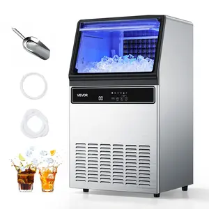 VEVOR Commercial Ice Maker Machine, 130Lbs/24H with 33Lbs Storage, 45 Cubes per Cycle, Stainless Steel Freestanding & Under Counter Ice Maker with LED Display & Self-Cleaning, for Home Bar Restaurant