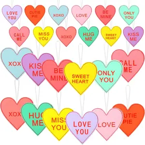 24 Pieces Valentine's Day Felt Heart Ornaments Conversation Heart Decoration Felt Baubles Valentine Tree Ornaments Heart Hanging Decorations for Valentine Wedding Home Tree Decor, 12 Styles