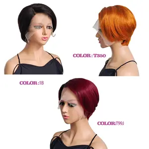 Pixie Cut Wigs for women Human Hair, 6 Inch Straight Bob Wig 13x4x1 Side Part Short Lace Front Wig With Pre Plucked Natural Hairline (Straight, 1B#)