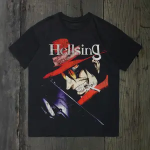 Hellsing Anime Tee Alucard Dark Vampire Gunslinger, Hellsing Anime Manga Horror Series, Gothic Anime Aesthetic, Edgy Otaku Streetwear, Anime Fan Gift, Dark Fantasy Style, Unisex Cotton Crewneck T-Shirt Menswear Womenswear Streetwear Top