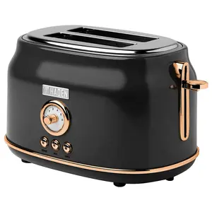 Haden Dorset 2 Slice Wide Slot Stainless Steel Countertop Toaster, Black/Copper