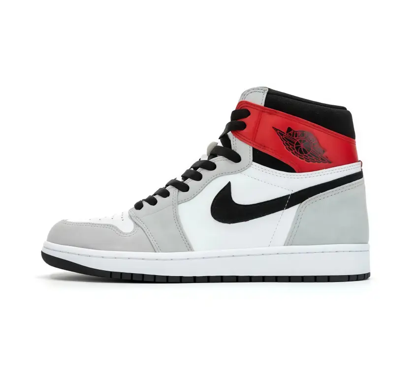 Light Gray White Red Spliced Suede High-Top Basketball Shoes