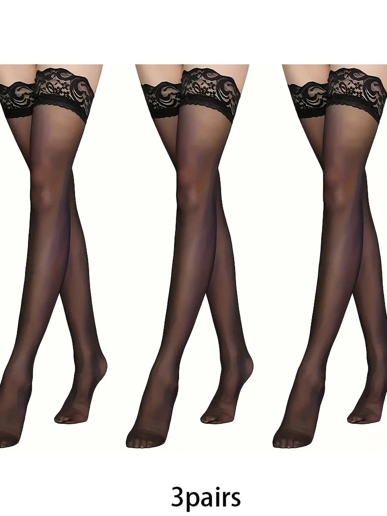 3 pairs of black lace trim stockings for women, high-top sexy tight Fitted socks, suitable for parties, cosplay, and perfect for couples Underwear