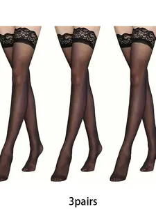 3 pairs of black lace trim stockings for women, high-top sexy tight Fitted socks, suitable for parties, cosplay, and perfect for couples