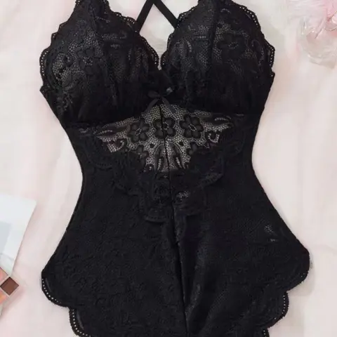 Sexy European Style Hollow Out Lace Cutout Bodysuit, Women's Sheer Lingerie, Elegant & Alluring Design, Perfect for Nightwear