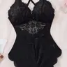 Sexy European Style Hollow Out Lace Cutout Bodysuit, Women's Sheer Lingerie, Elegant & Alluring Design, Perfect for Nightwear