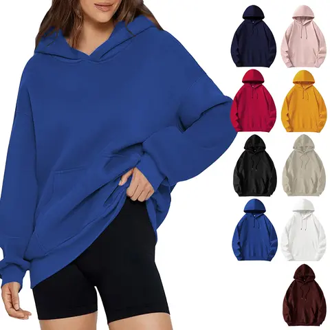 Cozy Style Long Women's Sunland Y2k Oversized Hoodie - Cotton Ribbed Fabric Fleece Long-Sleeve Pullover with Kangaroo Pocket, Cozy Chic Preppy Sweatshirt for Teen Girls & Work Pairing with Jeans, Cozy Style Women's Hoodies