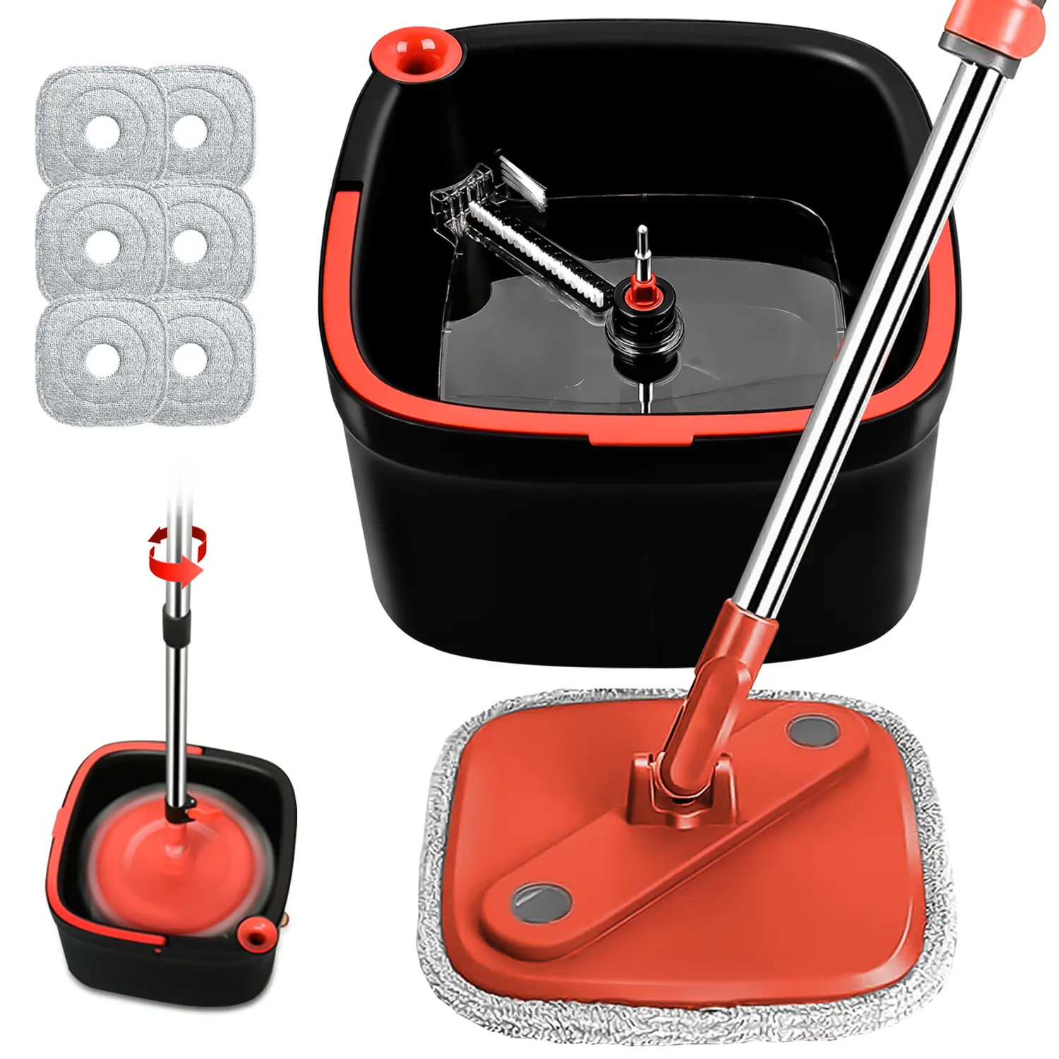 Black-red Mop+Bucket+6Pads