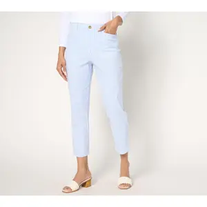 Joan Rivers Petite Striped Stretch Seersucker Crop Pants