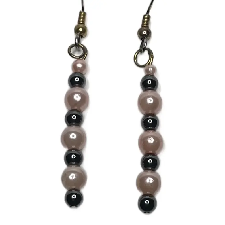 Black and Pink Pearl Bead Earrings for Women