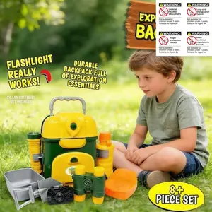 9-Piece Kids Outdoor Explorer Backpack Set Toy, Upgraded Ultimate Adventure Game & Hunting Gear, Binoculars, Shovel, Flashlight, Water Bottle