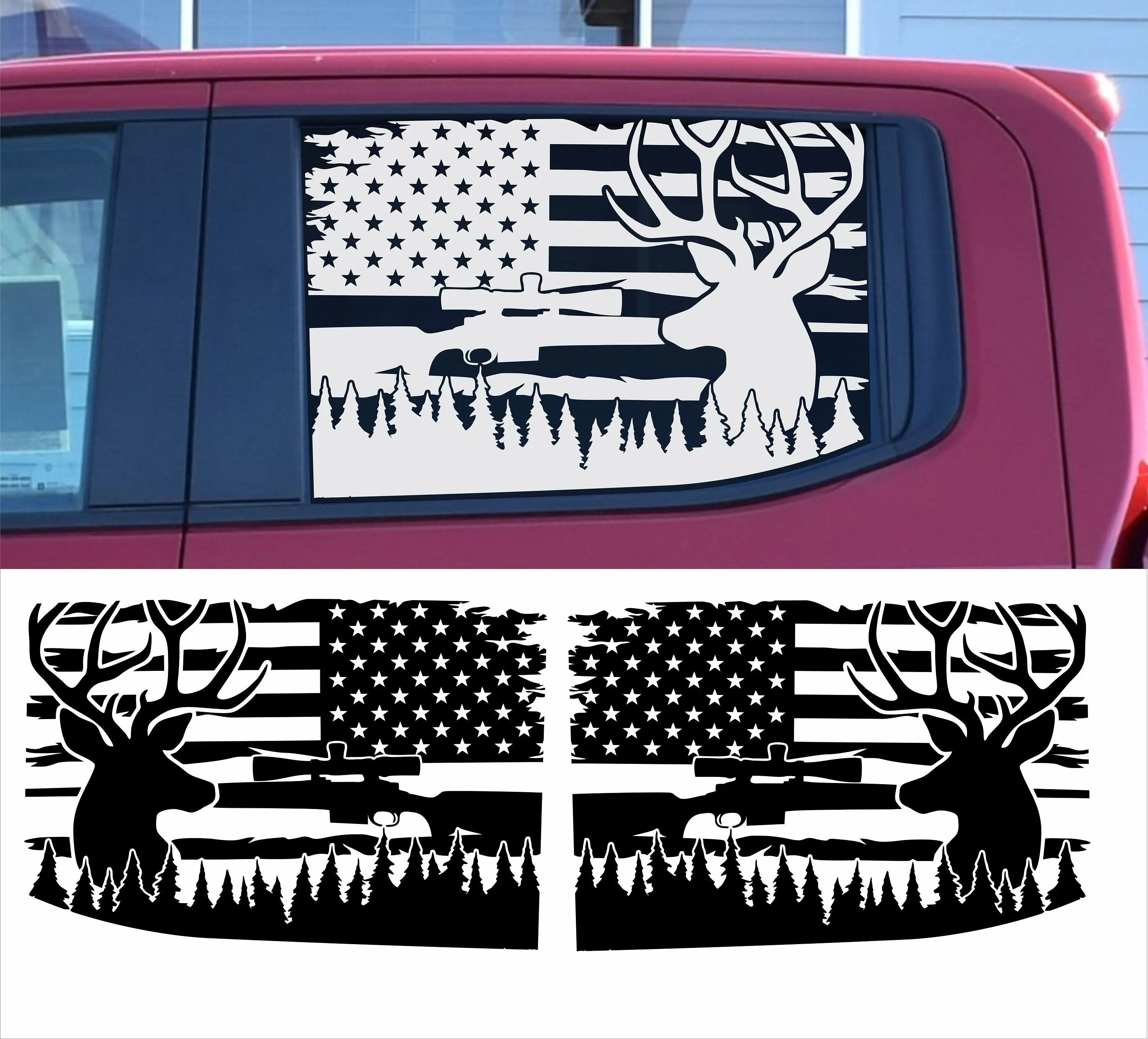 American Hunting Deer Flag Side Window Decals for Chevy Silverado Crew Cab 2019-2023