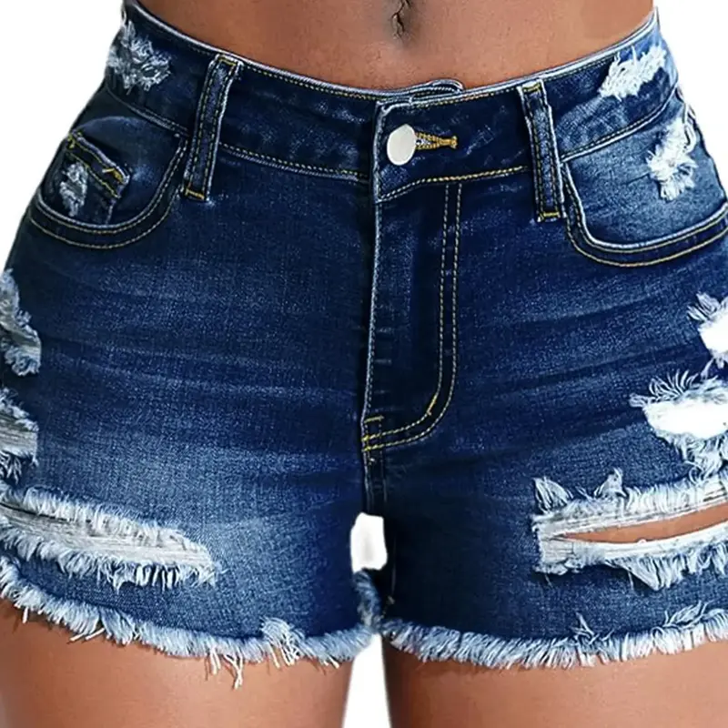 Women's Distressed Hem Ripped Denim Shorts, Lightweight Casual Fashion Shorts for Daily Wear, Ladies Bottoms for Summer