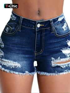 Women's Distressed Hem Ripped Denim Shorts, Casual Fashion Shorts for Daily Wear, Ladies Bottoms for Summer, Womenswear