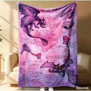 Night Fury Dragon Flannel Blanket for Kids & Adults, Fantasy Dragon Sketch Cozy Throw Blanket, Ultra Soft Warm Fleece Blanket for Bed Couch Sofa Bedroom Dorm Decor, Cute Cartoon Graduation Birthday Christmas Holiday Gift