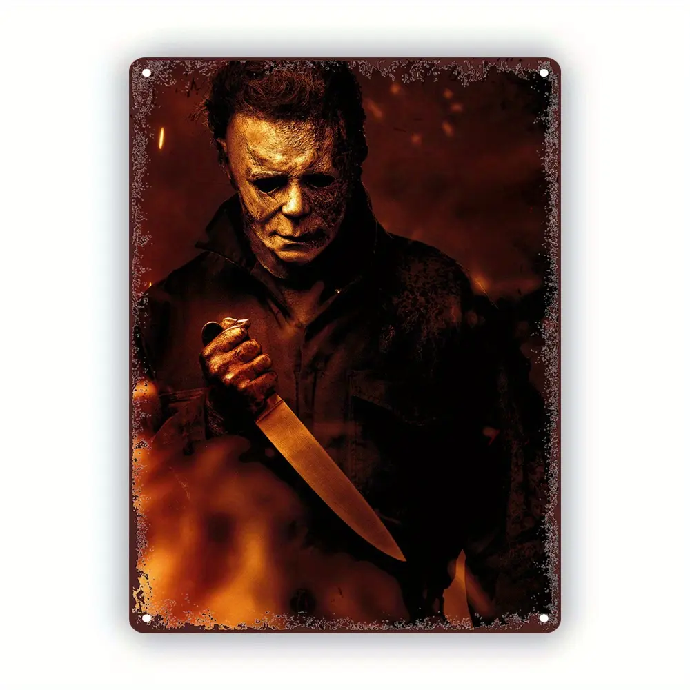 Michael Myers Halloween Kills Vintage Rectangular Iron Sign - 8x12 in Decorative Home Plaque, Classic Film Reference, Halloween Theme Wall Art Decor for Man Cave, Home Decoration