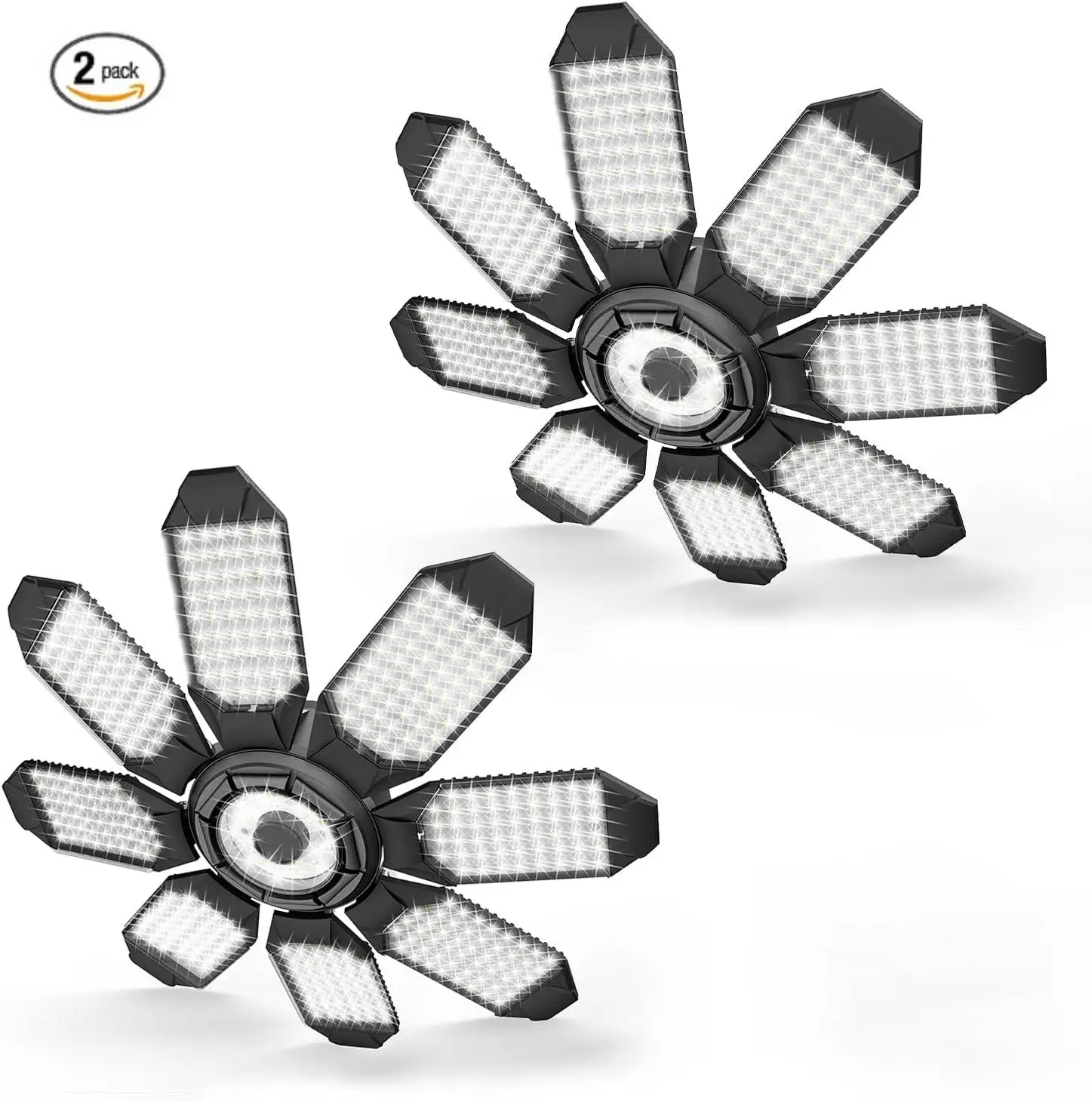 2Pack Garage Light uper Bright 6500K Garage Lights Ceiling Led w/ 8 Deformable Panels Compatible for E26/E27 Garage Light Socket Applicable