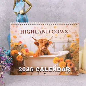 2026 Highland Cow Doodle Typography Calendar, Cute Monthly Planner, Fun Farm Animal Theme, Perfect Gift for Animal Lovers, High-Quality Print, Artistic Design