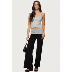 Wide Leg Contrast Foldover Pants