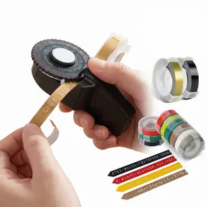 Manual Embossing Label Maker, Inkless & No Power Required! 0.35 Inch Self-Adhesive Labels, Portable Handheld Labeler for Kitchen, Tools, Files & DIY Organization-YY