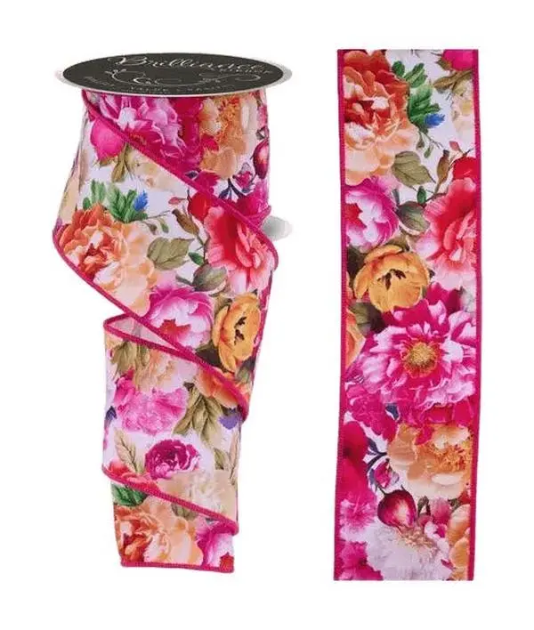 2.5" x 10yd Brilliance Floral Ribbon – White/Multi