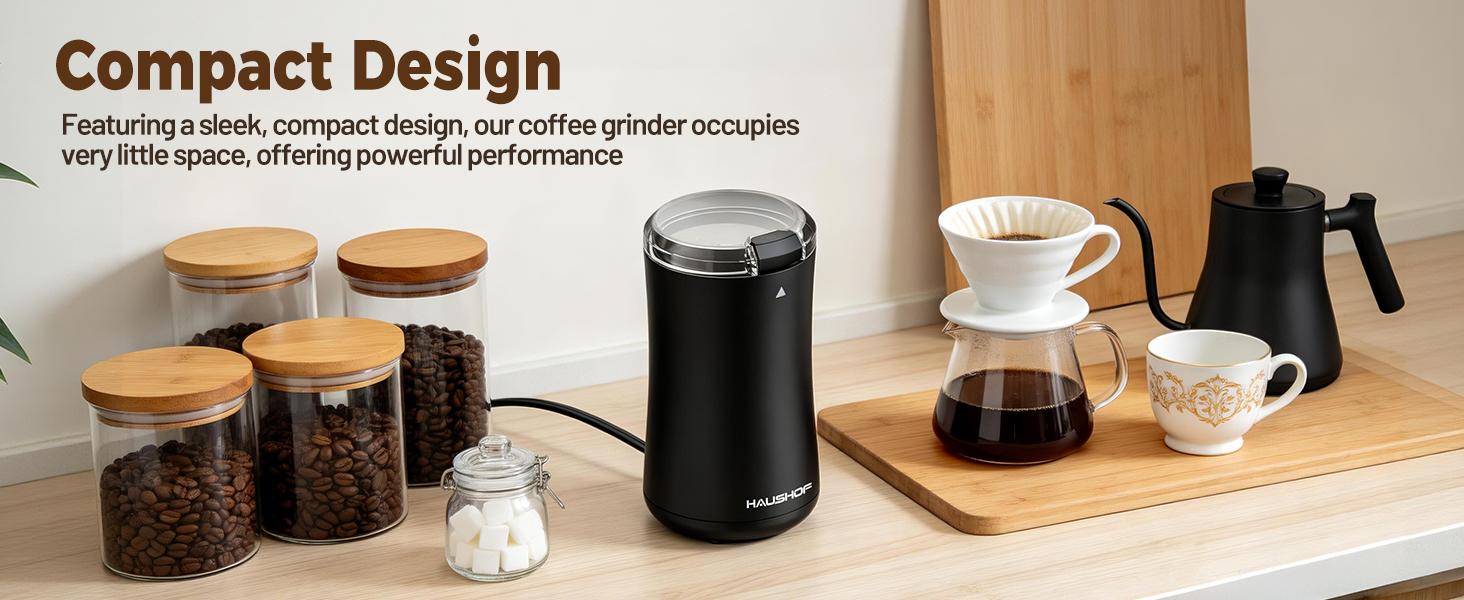 HAUSHOF Coffee Grinder Electric, One Touch Coffee Bean Grinder for Beans, Spices, Herbs and Seeds, Compact Design, with Clean Brush Black HAUSHOF Coffee Grinder Electric, One Touch Coffee Bean Grinder for Beans, Spices, Herbs and Seeds, Compact Design, with Clean Brush Black