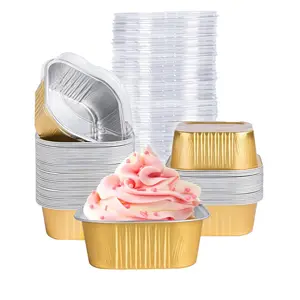 Aluminum Foil Mini Cake Pans 40 Pack with Lids, Square Baking Cups, Muffin Tin Ramekins & Disposable Dessert Cupcake Cups for Wedding Birthday Party Bakeware Utensils