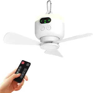 Portable Ceiling Fan for Tent with Remote Control,8000mAh Battery Operated Ceiling Fan,RV Fan Rechargeable,3 Detachable Blades,Auto Shut-off,4 Speeds for Outdise Canopy Porch Gazebo Beach