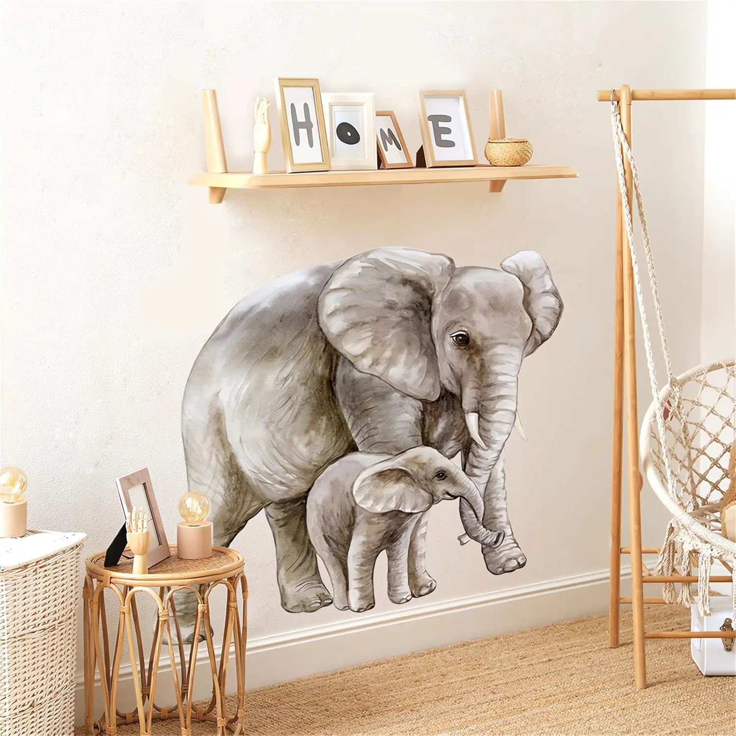 Cozy Elephant and  Elephant Wall Stickers,  DIY Cartoon  Wall  Removable Vinyl Peel and Stick for  Living Room 's Room Bedroom Playroom Art Decorations