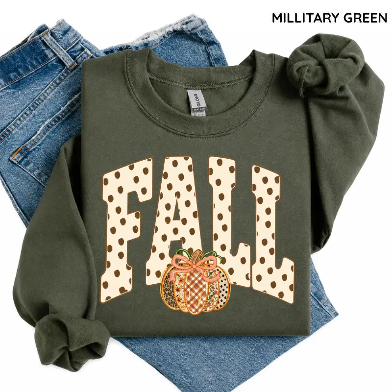 Preppy Fall Polka Dot Pumpkin Bow Sweatshirt, Coquette Floral Gingham Graphic Crewneck, Cute Polka Dot Autumn Pullover, Thanksgiving Gift Sweater